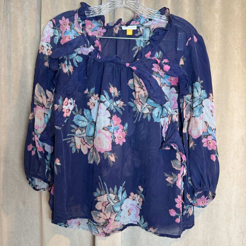 Leifsdottir 100% Silk Floral Blouse Anthropologie Womens Size 8 Boho